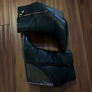 Fergalicious Black Wedge Ankle Booties with Side Zipper